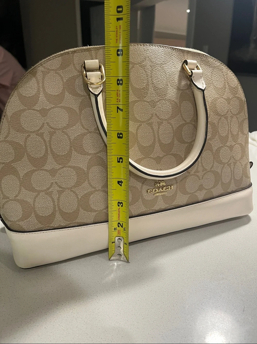 Coach Sierra Satchel In Signature Handbag Crossbody Beige & Khaki gold hardware